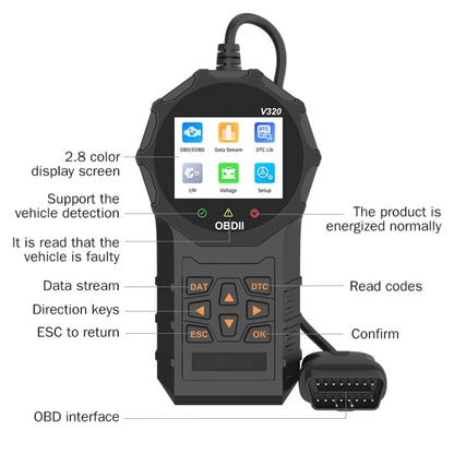 V320 Car OBD2 Diagnostic Instrument Fault Clear Code Reader, V320