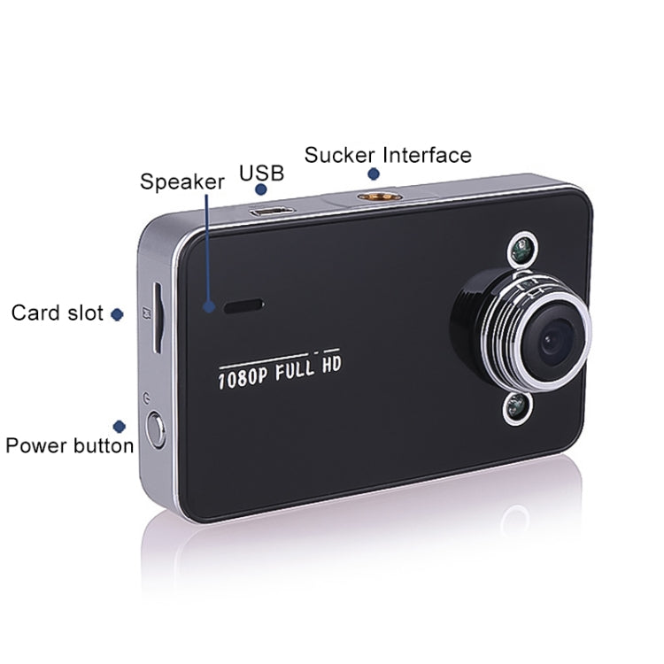 K6000 2.3 inch 90 Degrees Wide Angle Full HD 720P Video Car DVR, Support TF Card (32GB Max) / Motion Detection, with 2 Night Vision Fill Lights, K6000