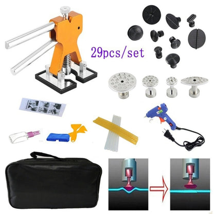 29 in 1 Auto Car Dent Lifter-Glue Puller Aluminium Alloy Tab Bodywork Repair Tools Kit, with 20W Glue Gun, US Plug or EU Plug, 29 in 1