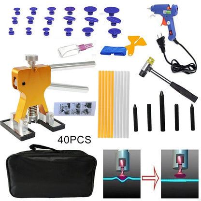 40 in 1 Auto Car Metal PDR Dent Lifter-Glue Puller Tab Hail Removal Paintless Car Dent Repair Tools Kit, with 20W Glue Gun, US Plug or EU Plug, 40 in 1