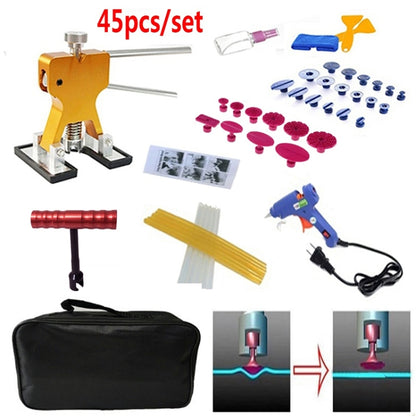 45 in 1 Auto Car Metal PDR Dent Lifter-Glue Puller Tab Hail Removal Paintless Car Dent Repair Tools Kit, with 20W Glue Gun, US Plug or EU Plug, 45 in 1