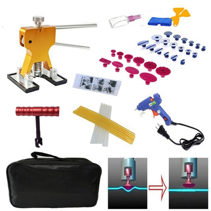 45 in 1 Auto Car Metal PDR Dent Lifter-Glue Puller Tab Hail Removal Paintless Car Dent Repair Tools Kit, with 20W Glue Gun, US Plug or EU Plug, 45 in 1