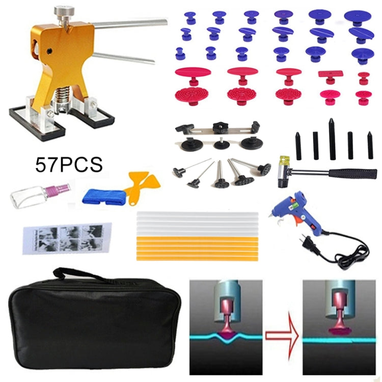 57 in 1 Auto Car Metal PDR Dent Lifter-Glue Puller Tab Hail Removal Paintless Car Dent Repair Tools Kit, with 20W Glue Gun, US Plug or EU Plug, 57 in 1