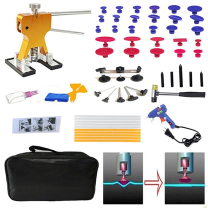 57 in 1 Auto Car Metal PDR Dent Lifter-Glue Puller Tab Hail Removal Paintless Car Dent Repair Tools Kit, with 20W Glue Gun, US Plug or EU Plug, 57 in 1