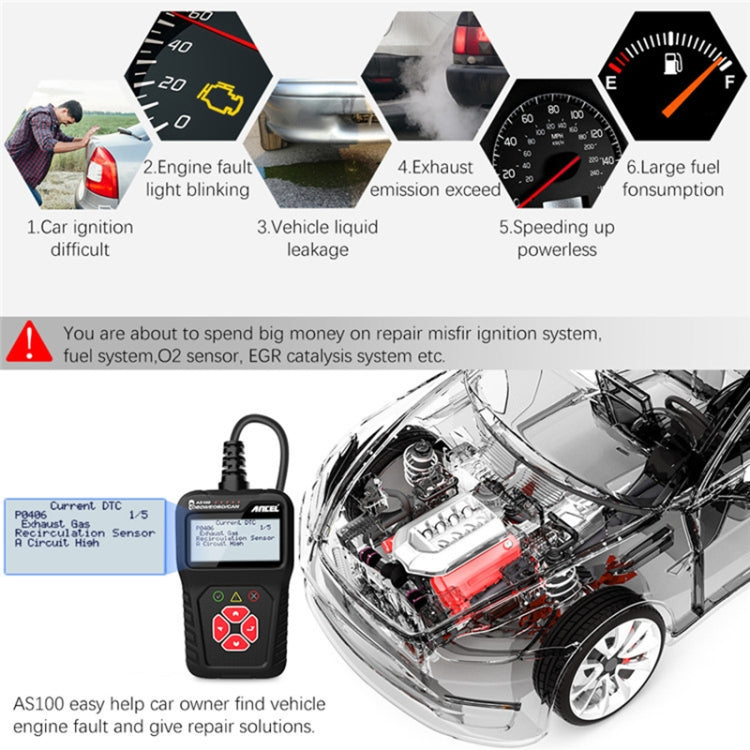 Ancel AS100 Car Fault Detector OBDII Engine Fault Light Clear, AS100