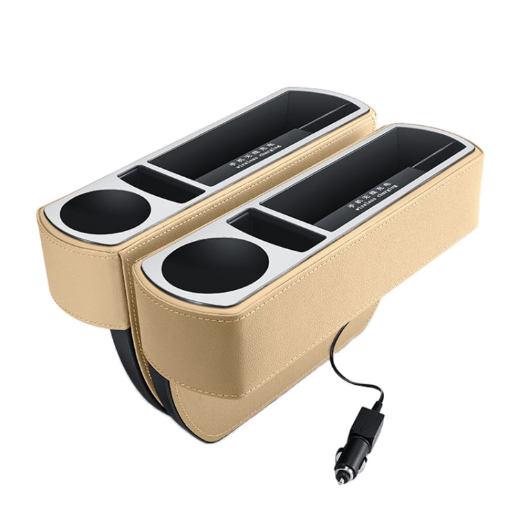 Car Multi-functional Wireless Fast Charge Console PU Leather Box Cup Holder Seat Gap Side Storage Box, Wireless Fast Charge (Black), Wireless Fast Charge (Beige), Wireless Fast Charge (Brown)