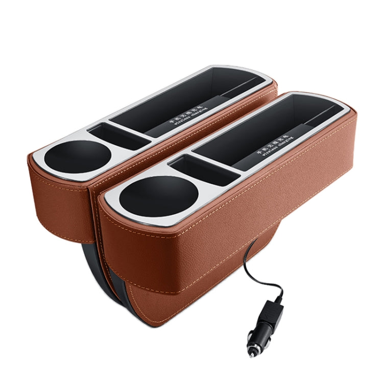 Car Multi-functional Wireless Fast Charge Console PU Leather Box Cup Holder Seat Gap Side Storage Box, Wireless Fast Charge (Black), Wireless Fast Charge (Beige), Wireless Fast Charge (Brown)