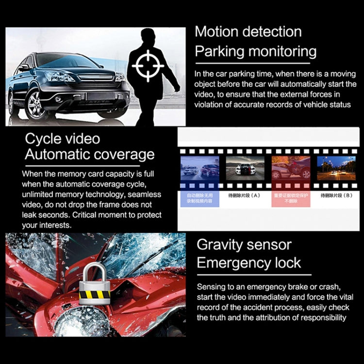 V8 HD 3 inch Car Night Vision Driving Recorder Hisilicon Scheme with 1080P Rear Camera, V8 with 1080P Rear Camera