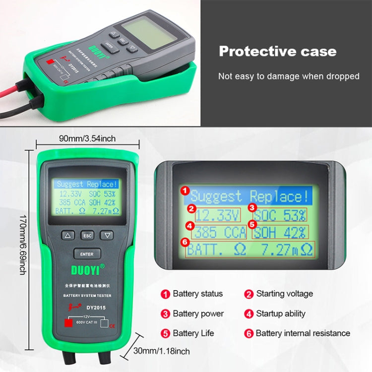 DUOYI DY2015 Car 12V Battery Tester Digital Diagnostic Tools, DY2015