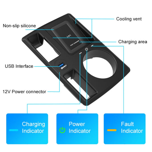 HFC-1054 Car Qi Standard Wireless Charger 15W / 10W Quick Charging for Audi Q3 2019-2022, Left Driving, HFC-1054