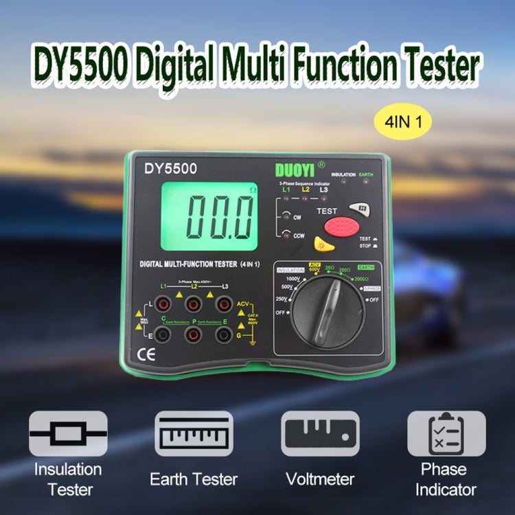 DUOYI DY5500 Car 4 in 1 Digital Multifunction Resistance Tester Insulation Earth Multimeter, DY5500