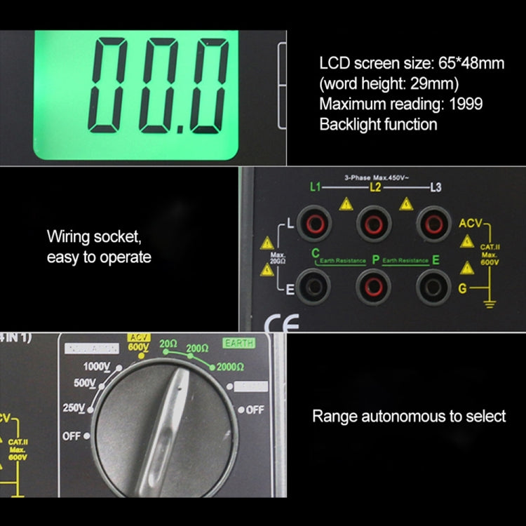 DUOYI DY5500 Car 4 in 1 Digital Multifunction Resistance Tester Insulation Earth Multimeter, DY5500