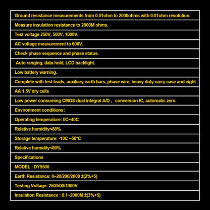 DUOYI DY5500 Car 4 in 1 Digital Multifunction Resistance Tester Insulation Earth Multimeter, DY5500