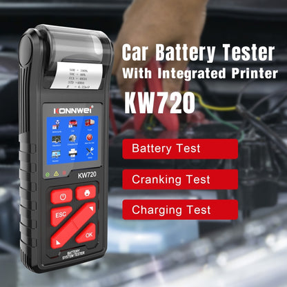 KONNWEI KW720 Car 3.2 inch 6V-24V Lead-acid Battery Tester with Printer, KW720