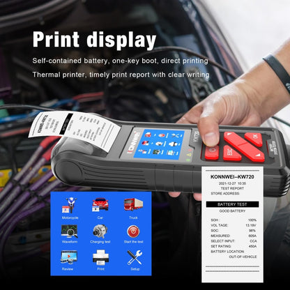 KONNWEI KW720 Car 3.2 inch 6V-24V Lead-acid Battery Tester with Printer, KW720