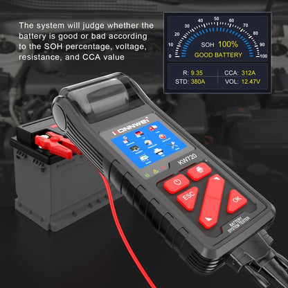 KONNWEI KW720 Car 3.2 inch 6V-24V Lead-acid Battery Tester with Printer, KW720