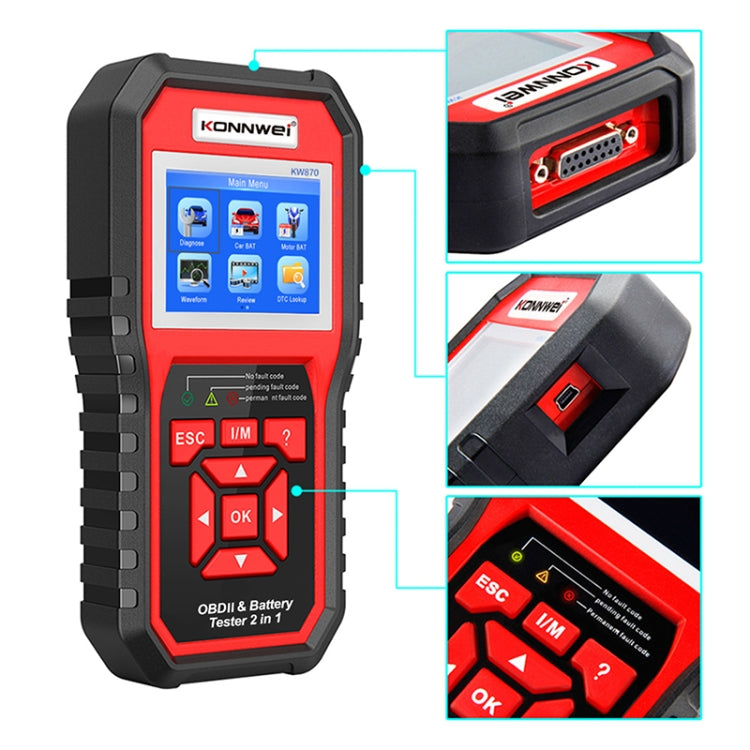 KONNWEI KW870 2 in 1 Car OBD2 Fault Diagnosis + Battery Tester, KW870