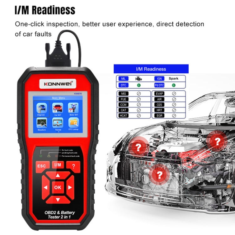 KONNWEI KW870 2 in 1 Car OBD2 Fault Diagnosis + Battery Tester, KW870