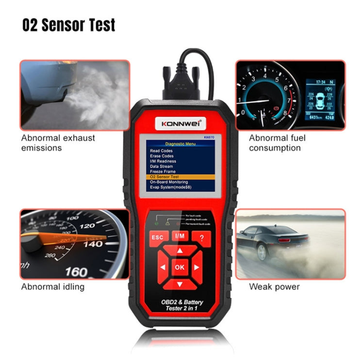 KONNWEI KW870 2 in 1 Car OBD2 Fault Diagnosis + Battery Tester, KW870