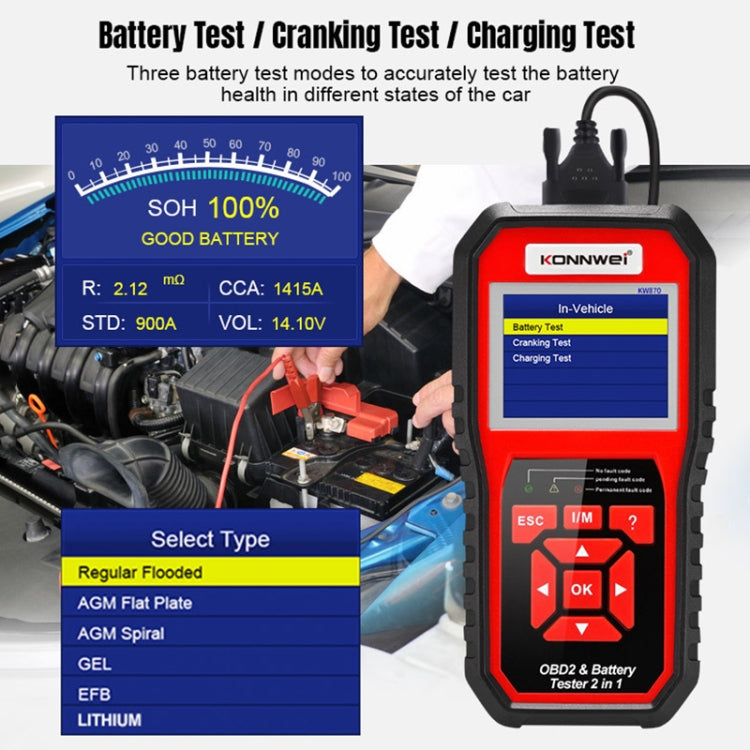 KONNWEI KW870 2 in 1 Car OBD2 Fault Diagnosis + Battery Tester, KW870