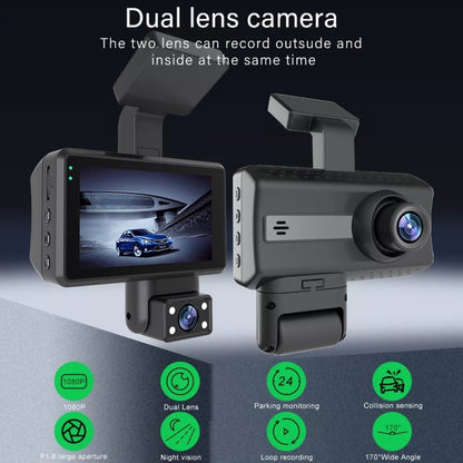 Front and Inner Dual Camera HD Infrared Night Vision Car Dash Cam Driving Recorder, Front and Inner