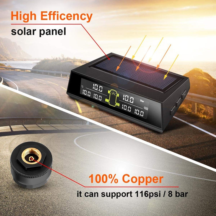 Car Solar Wireless Tire Pressure Monitoring System TPMS 6 External Sensors for 6-wheel Truck Bus, Solar Wireless Tire Pressure Monitoring