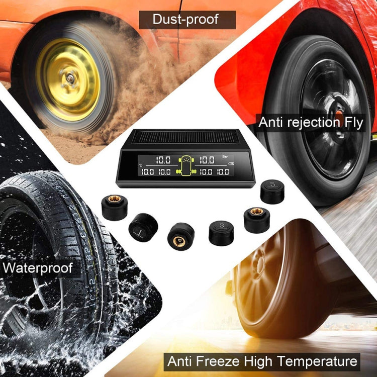 Car Solar Wireless Tire Pressure Monitoring System TPMS 6 External Sensors for 6-wheel Truck Bus, Solar Wireless Tire Pressure Monitoring