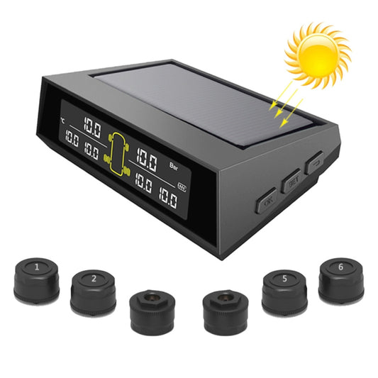 Car Solar Wireless Tire Pressure Monitoring System TPMS 6 External Sensors for 6-wheel Truck Bus, Solar Wireless Tire Pressure Monitoring