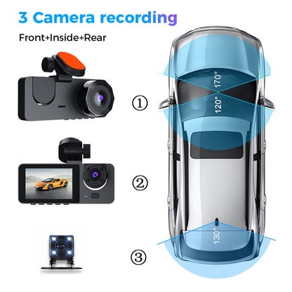 A2 Triple Lens Car Dash Camera Driving Recorder, A2 (Black), A2 (Gold)