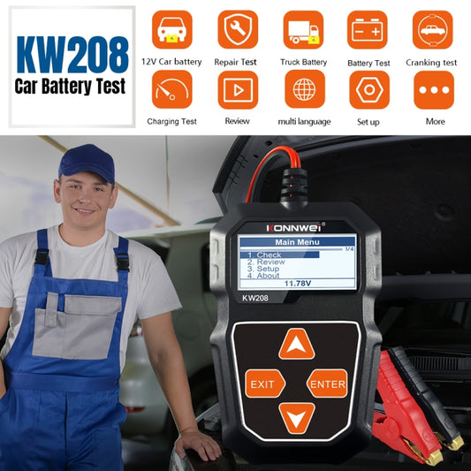 KONNWEI KW208 Car TFT Color Screen Battery Tester Support 8 Languages, KW208