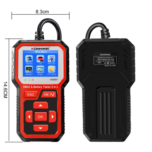 KONNWEI KW681 Car 2.4 inch TFT Screen OBD Fault Diagnosis + 6V-12V Battery Tester Support 9 Languages, KW681