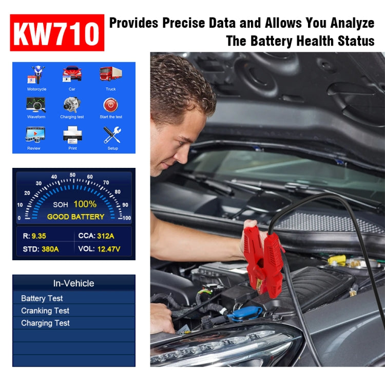 KONNWEI KW710 Car 3.2 inch 6V-24V Lead-acid Battery Tester Support 13 Languages, KW710