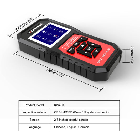 KONNWEI KW460 Car 2.8 inch 12V Lead-acid Battery Tester Fault Diagnosis Instrument, KW460