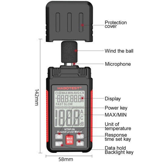 HABOTEST HT602A Multifunctional Digital Display Noise Decibel Tester, HT602