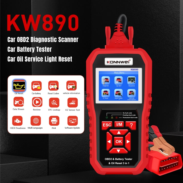 KONNWEI KW890 2 in 1 Car OBD2 Fault Detector + Maintenance Light Reseter, KW890