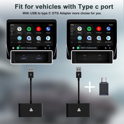 THT-020-2+ USB + USB-C / Type-C Wired to Wireless Carplay Adapter for Android Smartphone, THT-020-2+