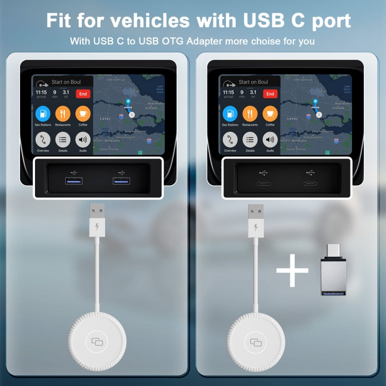 USB-C / Type-C + USB Carplay to Car Mirror Adapter for iPhone, Type-C + USB