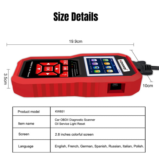 KONNWEI KW851 2 in 1 Car OBDll Scanner Diagnostic Tool Oil Service Light Reset, KW851