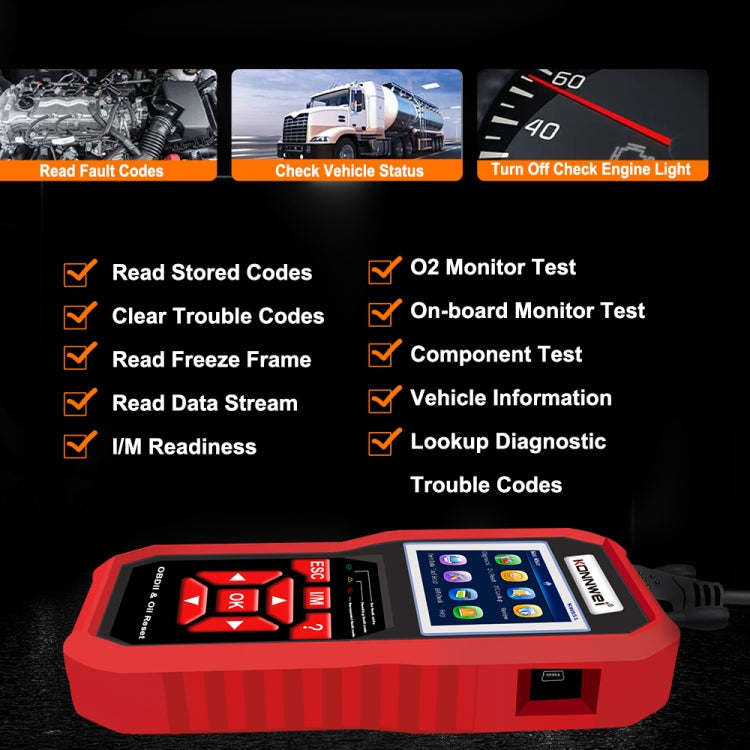 KONNWEI KW851 2 in 1 Car OBDll Scanner Diagnostic Tool Oil Service Light Reset, KW851