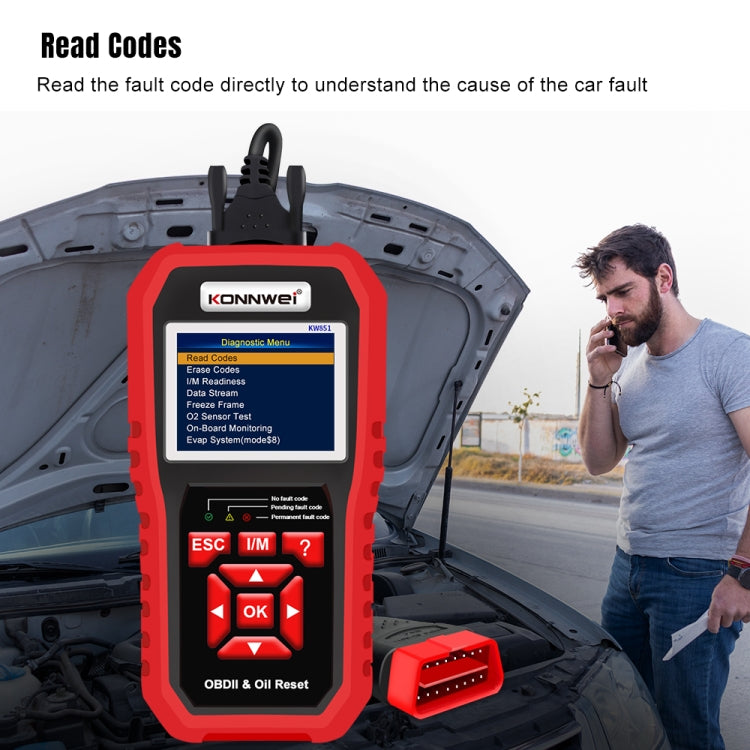 KONNWEI KW851 2 in 1 Car OBDll Scanner Diagnostic Tool Oil Service Light Reset, KW851