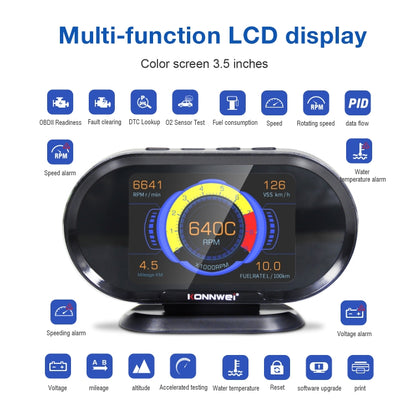 KONNWEI KW206 2 in 1 OBDII / EOBD12V Car Fault Scanner + 3.5 inch LCD Monitor, KW206