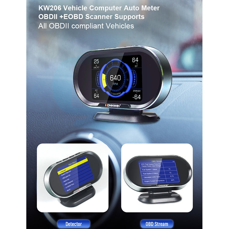 KONNWEI KW206 2 in 1 OBDII / EOBD12V Car Fault Scanner + 3.5 inch LCD Monitor, KW206