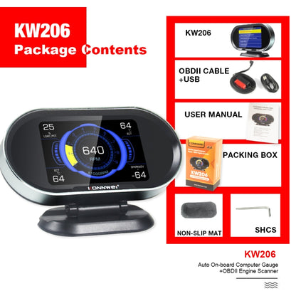 KONNWEI KW206 2 in 1 OBDII / EOBD12V Car Fault Scanner + 3.5 inch LCD Monitor, KW206