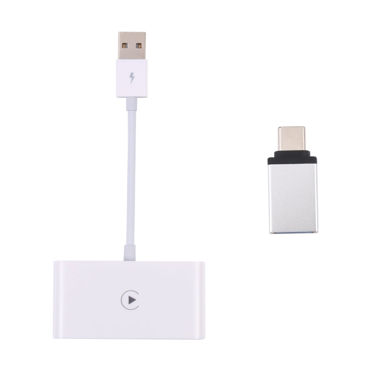 USB + USB-C / Type-C Wired to Wireless Carplay Adapter for iPhone, White Rectangle