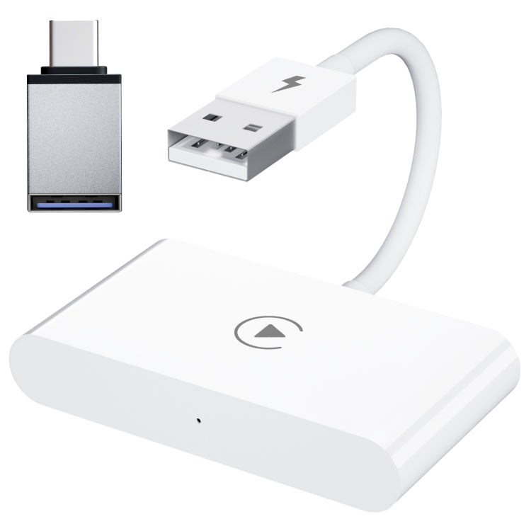 USB + USB-C / Type-C Wired to Wireless Carplay Adapter for iPhone, White Rectangle