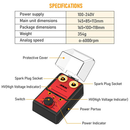 ANCEL Automotive Double Hole Spark Plug Flashover Tester, EU Plug, Spark Plug Flashover Tester