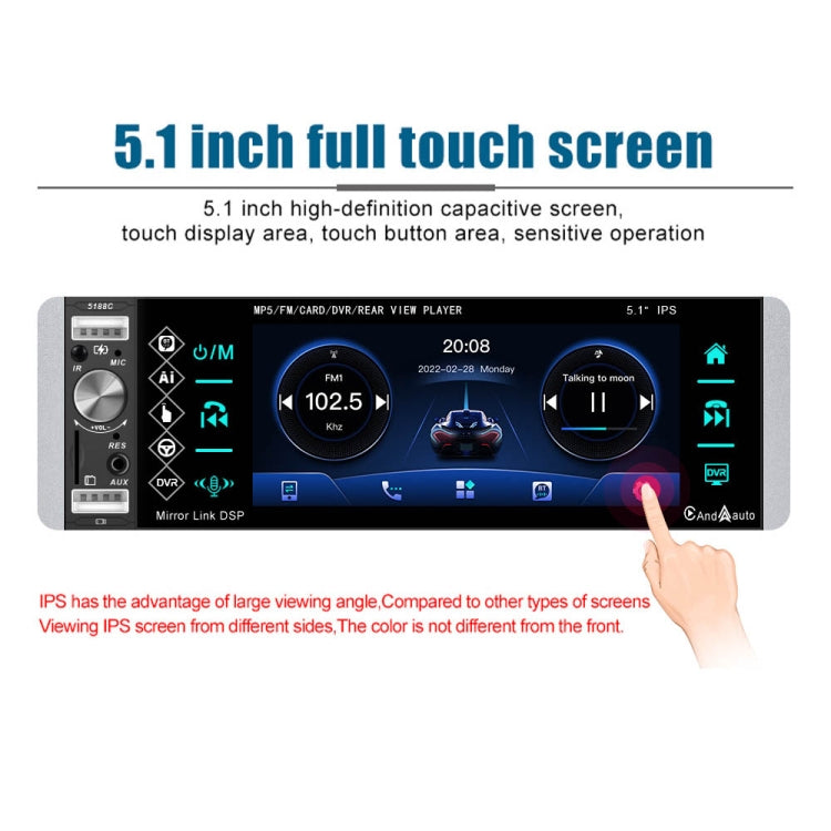 A2905 5.1 inch IPS Capacitive Screen Single Butt Carplay Player, Style:, Standard, Standard+4 Light Camera, Standard+8 Light Camera, Standard+12 Light Camera, Standard+AHD Light Camera