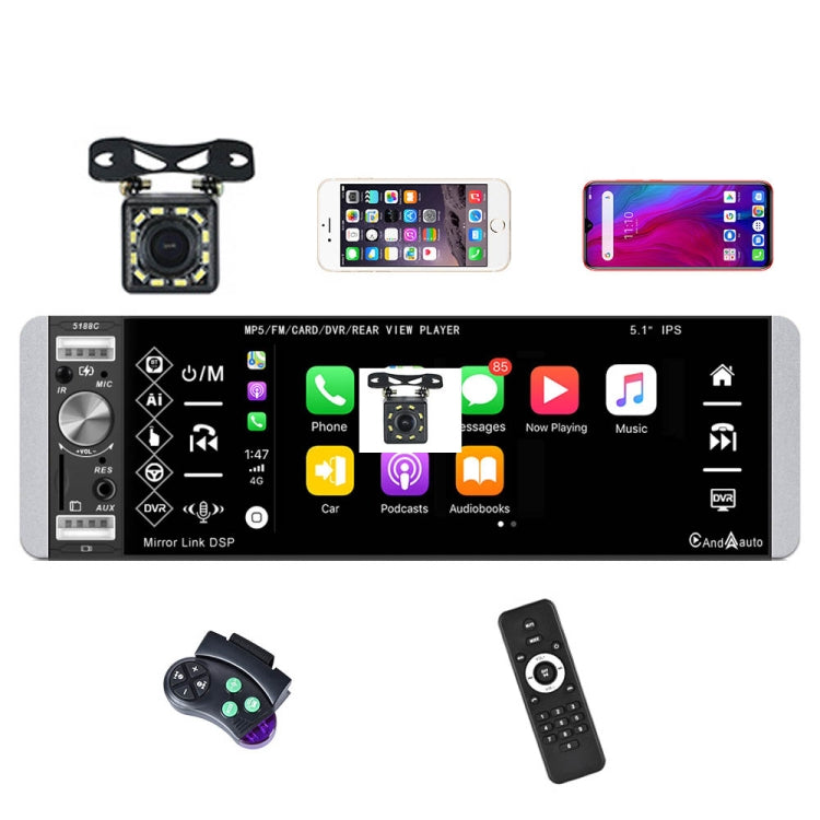 A2905 5.1 inch IPS Capacitive Screen Single Butt Carplay Player, Style:, Standard, Standard+4 Light Camera, Standard+8 Light Camera, Standard+12 Light Camera, Standard+AHD Light Camera