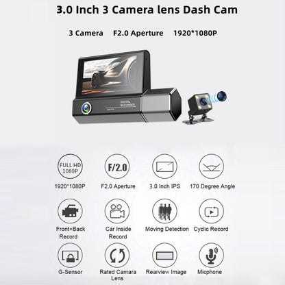 3 Lens Video HD 1080P Multi-Language Driving Recorder, F10