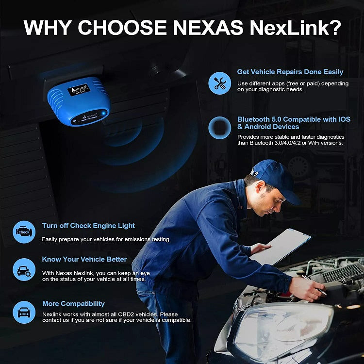 Nexas Bluetooth 5.0 OBD2 Diagnostic Scanner For IOS/Android, OBD2 Diagnostic Scanner